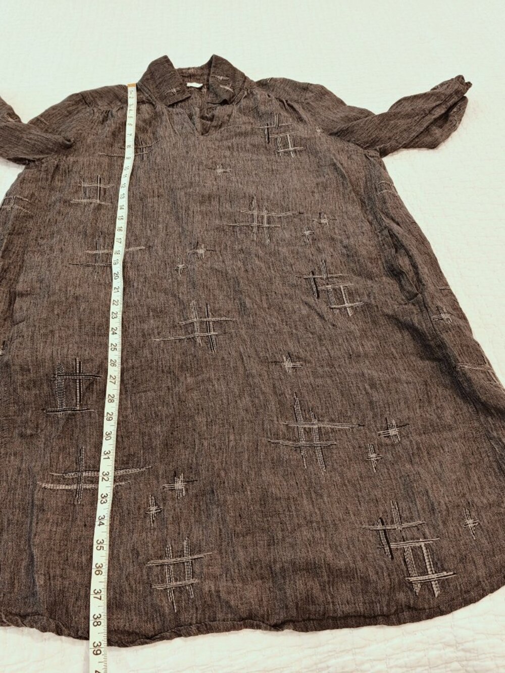 Poetry Long Dress Women 16 Gray Linen Embroidered Midi Lagenlook Relaxed Pockets - Picture 9 of 10